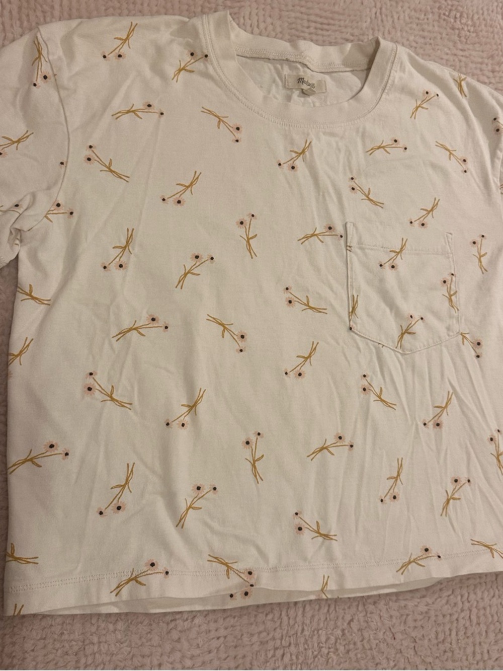 Madewell White Tee with Mustard Floral Motif